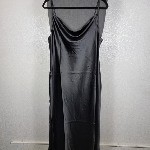 The Drop Scarlett Black Liquid Satin Cowl Neck Slip Dress Women's Size L - Picture 1 of 5